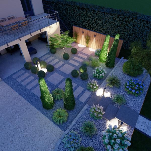 Plan 3D d'un jardin de nuit